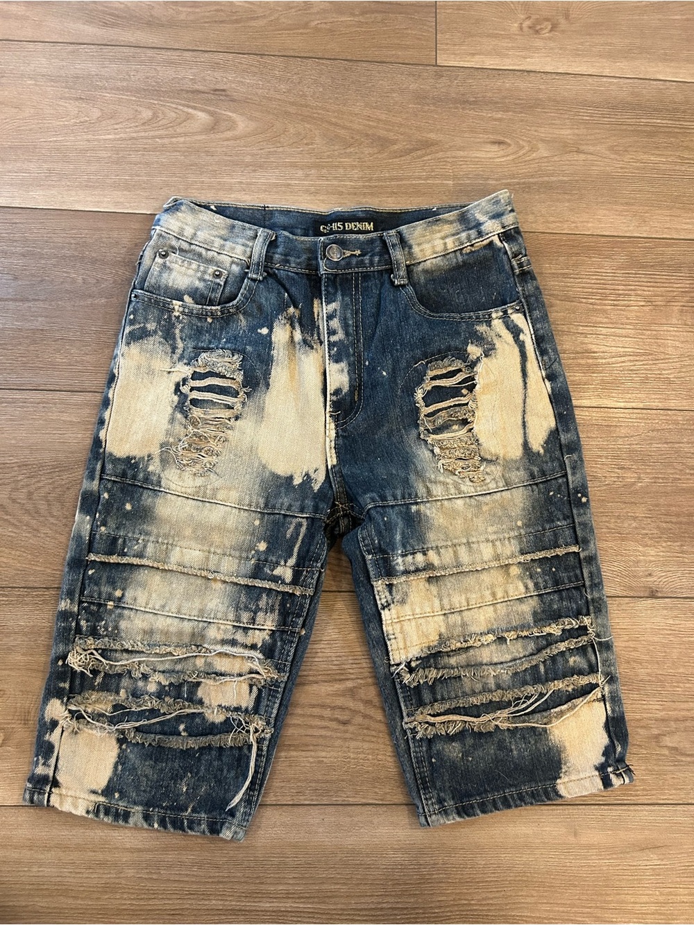 GS-115 Denim Boys 14 Distressed Bleach Wash Moto Jean Shorts